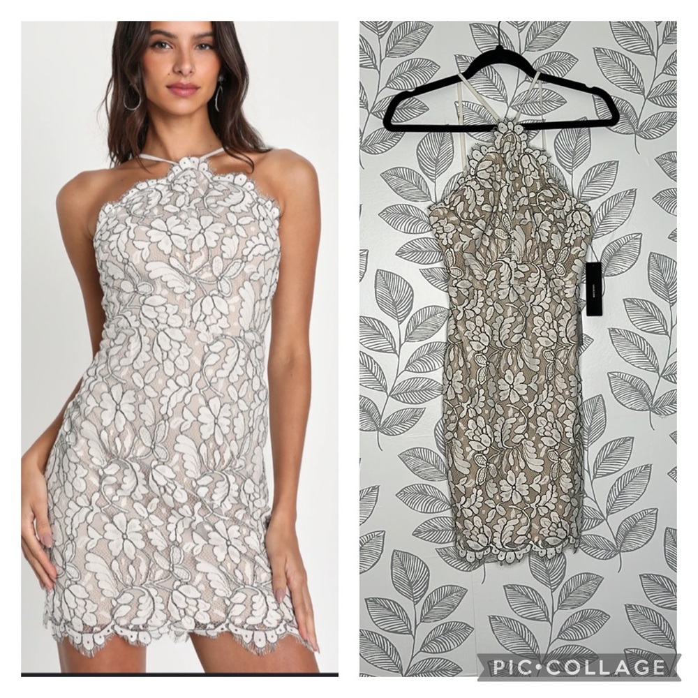 Lulus NWT Beige Ivory Lace Bodycon Dress Size Small
